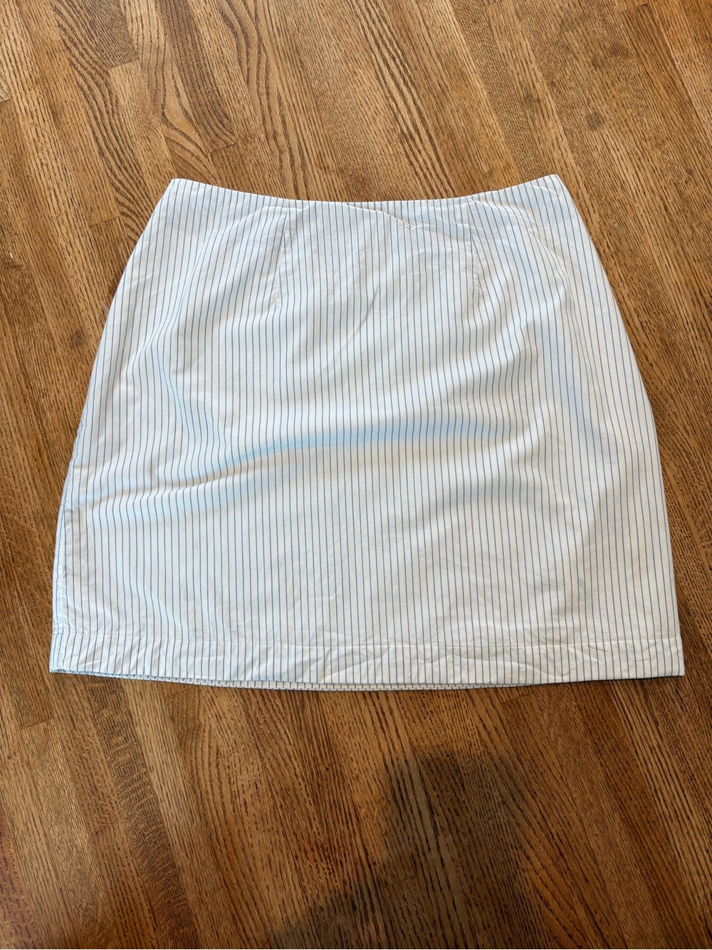 Anthropologie White & Light Blue Pinstripe Mini Skirt